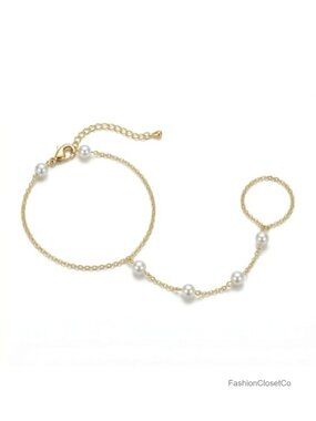 Dainty Pearls Cubic Zirconia Stackable Link Chain Bracelet Hand Chain